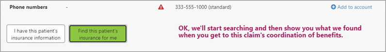 Click the 'Find this patient's insurace for me' button to view the results on the COB tab.